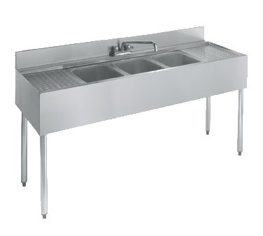 UNDERBAR SINK 5' 3-COMPT 2-DRN BDS W/FAUCET W/ SS OVERFLOW PIPES